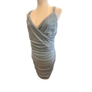 FASHION NWT CHIFFON SCRUNCH BABY BLUE KNEE LENGTH DRESS WOMENS XL